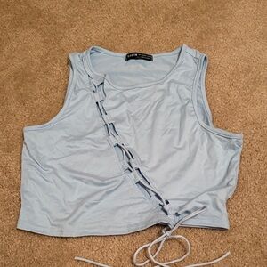 SHEIN Sky Blue Lace-Up Crop Top